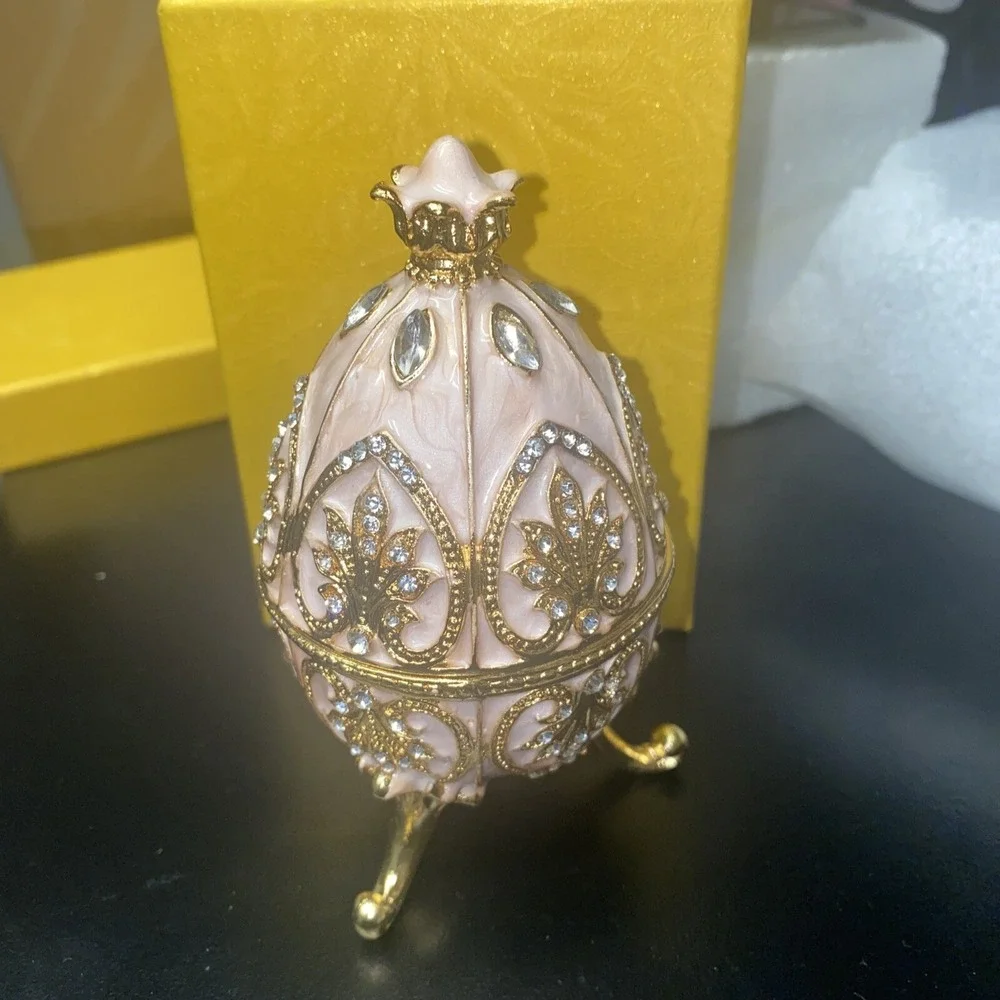 ELLDOO Faberge Egg Style Trinket Box, Enameled Jewelry Box Unique Pink